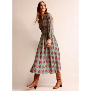 Vestido BODEN Floral Paisley Midi Verde Rosa Cintura Ajustada Fiesta Festiva 16 18 - Imagen 1 de 9