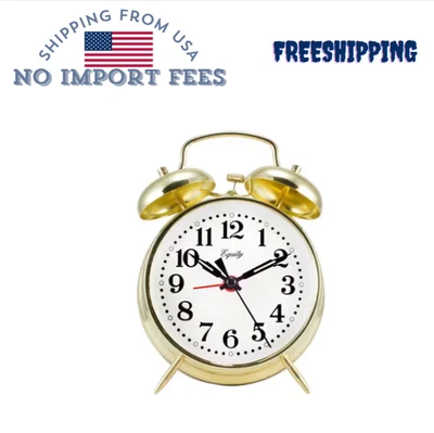 Analógico 4,5 pulgadas Reloj despertador redondo de metal dorado con doble campana Foto 1 de 4