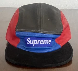 Vintage Supreme Leather Suede Camp Cap Blue Black F/W 2012 - Picture 1 of 8