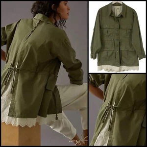 ANTHROPOLOGIE TINY CHARLIE EYELET UTILITY GORPCORE CABIN JACKET MOSS GREEN S NEW - Picture 1 of 15