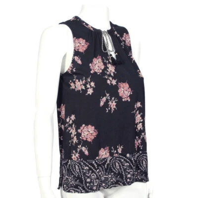 LUCKY BRAND Dark Blue Pink Floral Sleeveless Front Tie Top sz XS /989 - Image 1 of 4