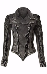 Free People Sz XS Ruffle Moto Sweater Jacket Knit Double Breasted Convertible - Picture 1 of 8