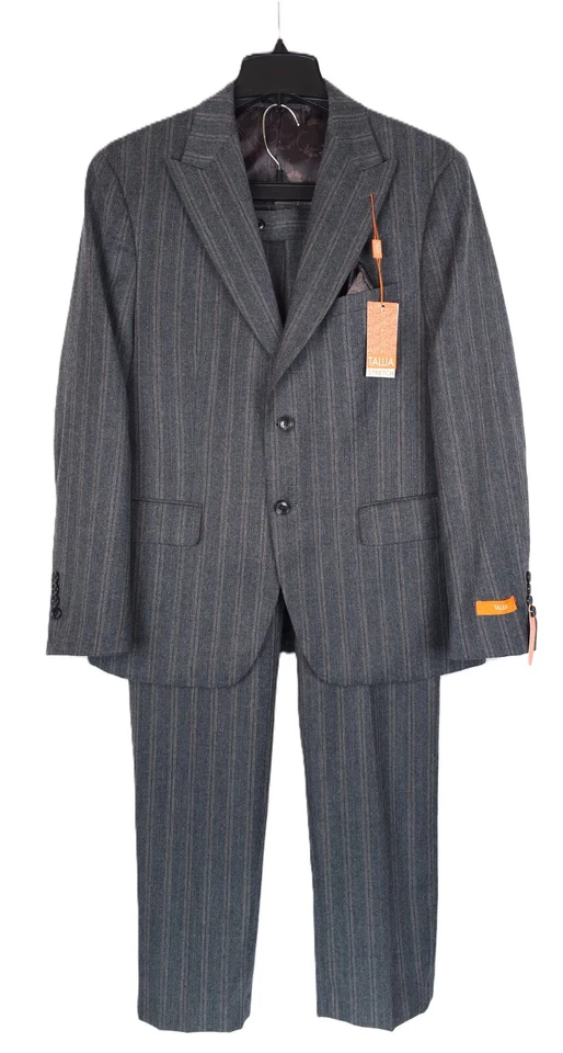 Tallia Men's Slim-Fit Wool 2-Piece Suit Charcoal Brown Pinstripe 40S 30x32 NWT - Image 1 of 4