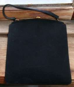 Vintage Mid Century Black suede Handback Gold Shell Closure Bienen Davis OF19 - Picture 1 of 7
