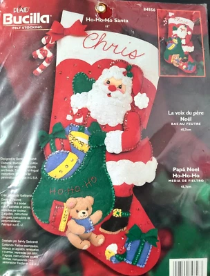 Kit de meias de Natal de feltro com joias Bucilla lantejoulas Ho-Ho-Ho Papai Noel #84856 - Imagem 1 de 4