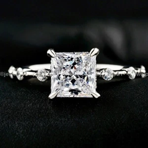 2.50 CT Princess Cut Moissanite Solitaire Engagement Ring Solid 14K White Gold - Picture 1 of 12