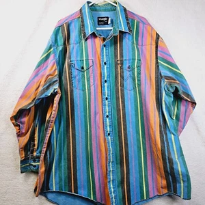 Vintage Wrangler Brushpopper Cowboy Shirt Tall Mens Cut 20-36 X Long Tail - Picture 1 of 12