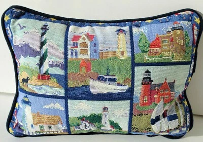 Nautical Lighthouse Embroidered Decorative Feather Pillow Boat Lake Cabin Marina - Image 1 of 4