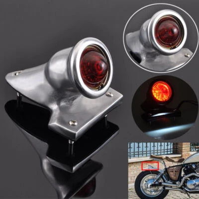 Soporte de luz trasera LED de freno retro rojo de aluminio cromado para Harley Chopper Bobber Foto 1 de 4