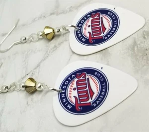 MLB Minnesota Twins Gitarren-Plektrum-Ohrringe mit metallischen goldenen Swarovski-Krist - Bild 1 von 4
