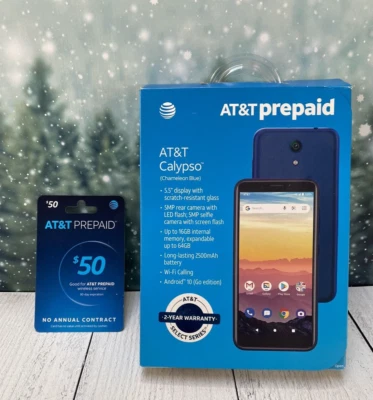 Teléfono prepago AT&T Calypso nuevo en caja - azul camaleón con tarjeta de servicio prepago de $50 Foto 1 de 4