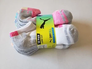 New 10 pair Puma Girl Low Cut Drycell Moisture wicking Socks Multicolor - Picture 1 of 5