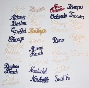 City Name Text Cursive Script Iron-on Vintage Clothing Patch Travel Souvenir DIY - Picture 1 of 35