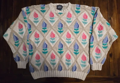 Suéter Woolrich para mujer XL piedra floral tejido con cable cuello redondo Foto 1 de 4