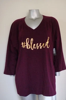 NUEVO CON ETIQUETAS MUJER City Streets Shine Gold "#BLESSED" T~CAMISETA TOP Talla 3X Manga Raglán Foto 1 de 4