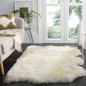 SAFAVIEH Rustic Modern Genuine Natural Luxurious Soft Sheepskin Area Rug White - Picture 1 of 29