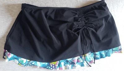 GOTTEX PROFILE BLACK SKIRT SWIM BOTTOM WITH MULTI COLOR FRINGE TRIM NWT - Image 1 of 4
