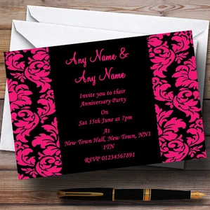 Stunning Floral Black Pink Wedding Anniversary Party Personalised Invitations - Picture 1 of 1