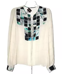 New CLEARANCE $375 SASHIN & BABI SILK Blouse Tile Shirt Top Designer ivory M - Picture 1 of 9