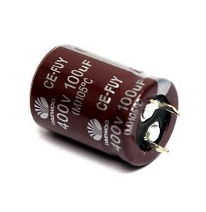 2pc Electrolytic Capacitor CE-FUY 100uF 400V +105℃ Snap In φ22x31mm DAEWOO Korea - Picture 1 of 3