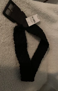 BCBG Canvas Woven leather braided rope BLACK belt Size S NWT - Picture 1 of 5