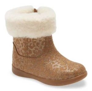 UGG Jorie II Baby Girls Booties Glitter Leopard Brown Genuine Shearling Boots - Picture 1 of 12