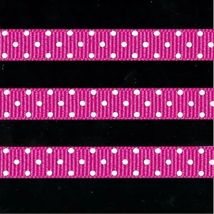 5 yards 3/8" Shocking Pink Swiss Polka Dot Grosgrain Ribbon - Picture 1 of 1