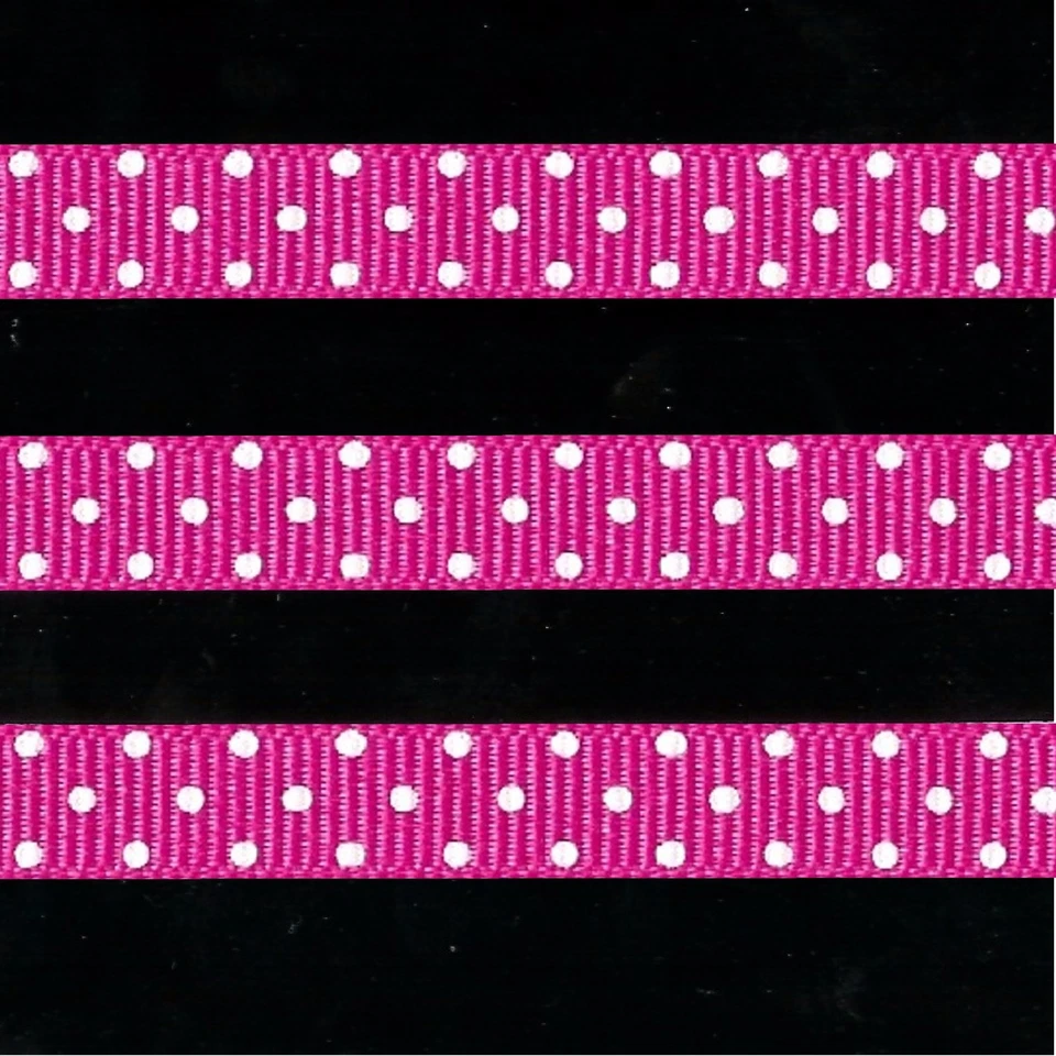 5 yards 3/8" Shocking Pink Swiss Polka Dot Grosgrain Ribbon - Image 1 of 1