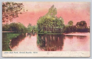 John Ball Park Grand Rapids Michigan MI Pink Sky on Lake Antique 1907 Postcard - Picture 1 of 2