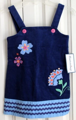 Girls Hartstrings New Sz 4 Embellished Navy Cordroy Jumper Dress - Image 1 of 4