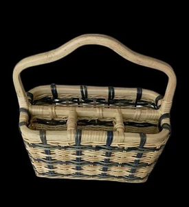Organizador de cubiertos tejido de mimbre dividido almacenamiento de cubiertos carrito cesta  - Imagen 1 de 4