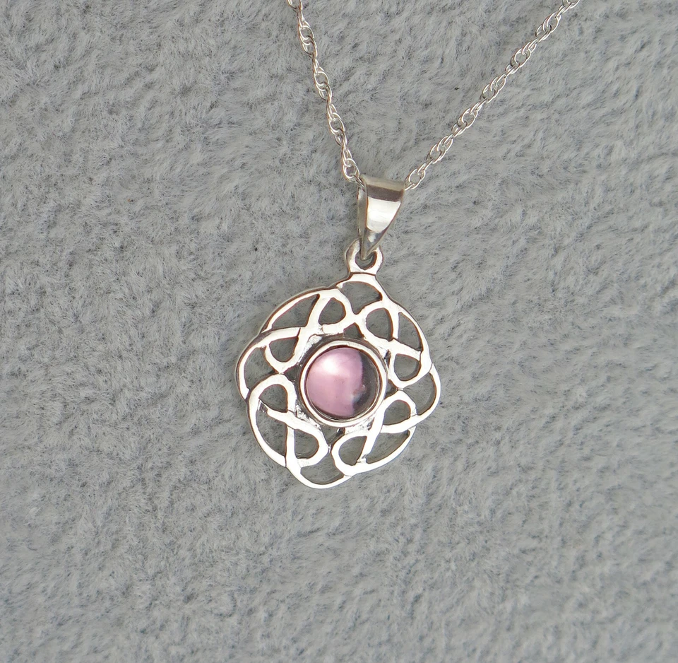 Nodo Celtico Argento Sterling Giugno Del Mese Ciondolo IN Ametista per la Mamma - Immagine 1 di 1