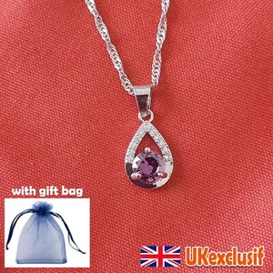 Purple Cubic Zirconia & 925 silver Necklace Earrings Jewellery Women Gifts UK - Picture 1 of 7