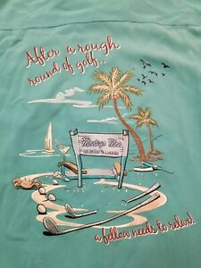 Montego Mon Golf Lounge Chair Embroidered Silk Hawaiian Camp Shirt Men's L