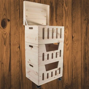 Set of 3 Large Multi-purpose Stacking Wooden Storage Boxes with Lid and Wheels - Picture 1 of 12