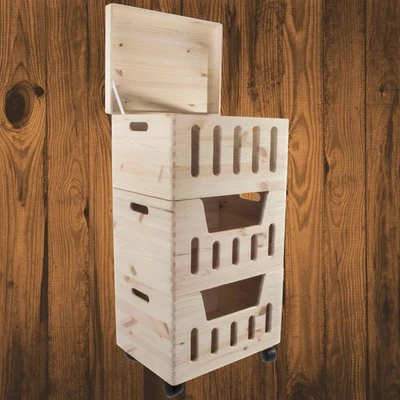 Set of 3 Large Multi-purpose Stacking Wooden Storage Boxes with Lid and Wheels - Image 1 of 4