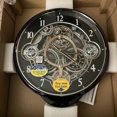 Rhythm Chronograph HD BLACK & CHROME Musical Motion Gears Wall Clock 4MH886WU02 - Image 1 of 4