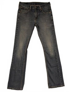 Levis 527 Slim Bootcut Blue Denim Jeans Mens 29x32 Medium Wash Distressed Hem - Picture 1 of 6
