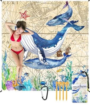 Пляжное одеяло песчаный пляжный коврик 79 дюймов x 82 дюйма для 4-7 взрослых большой водонепроницаемый - Изображение 1 из 2