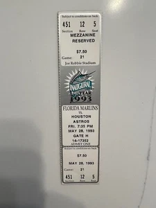1 MLB FLORIDA MARLINS 1993 INAUGURAL SEASON VS ASTROS BASEBALL TICKET STUBS - Picture 1 of 2