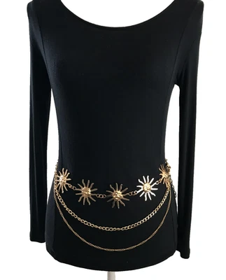 Женская цепочка ремень XS-S золото Swag драпированный солнце лицо небесный широкий металлический женщины - Изображение 1 из 4