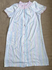 Vintage Pastel Vertical Striped House Coat Robe Nightgown Small Kidcore Cottage - Picture 1 of 6