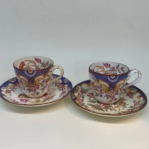 2 x Small Antique French SARRAGUEMINES Tea Cups (Purple) - Picture 1 of 7
