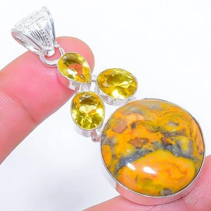 Ape Diaspro, Citrino Gemma 925 Argento Sterling Ciondolo Gioielli 6.1cm - Foto 1 di 5