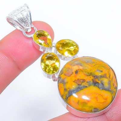 Ape Diaspro, Citrino Gemma 925 Argento Sterling Ciondolo Gioielli 6.1cm - Immagine 1 di 4