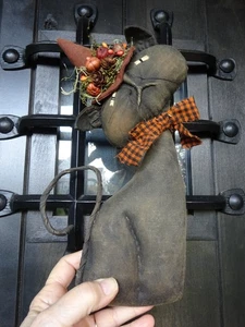 Primitive Black Cloth Witch Hat Cat Folk Art Halloween VTG 11" Not free standing - Picture 1 of 7