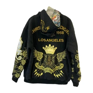 Christian Audigier Los Angeles Reversible Hoodie Jacket Crown Wings Skull L #115 - Picture 1 of 14