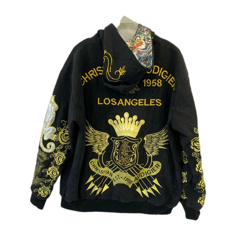 Christian Audigier Los Angeles Reversible Sudadera con Capucha Alas Corona Calavera L #115 Foto 1 de 4