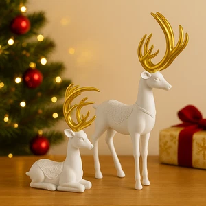 Christmas Reindeer Ornaments Set of 2 Deer Decorations Xmas Indoor Ornamental - Picture 1 of 24