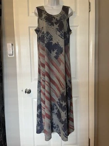 NWT One World XL Patriotic American Flag Maxi Dress W/ Metal Stars - Picture 1 of 7